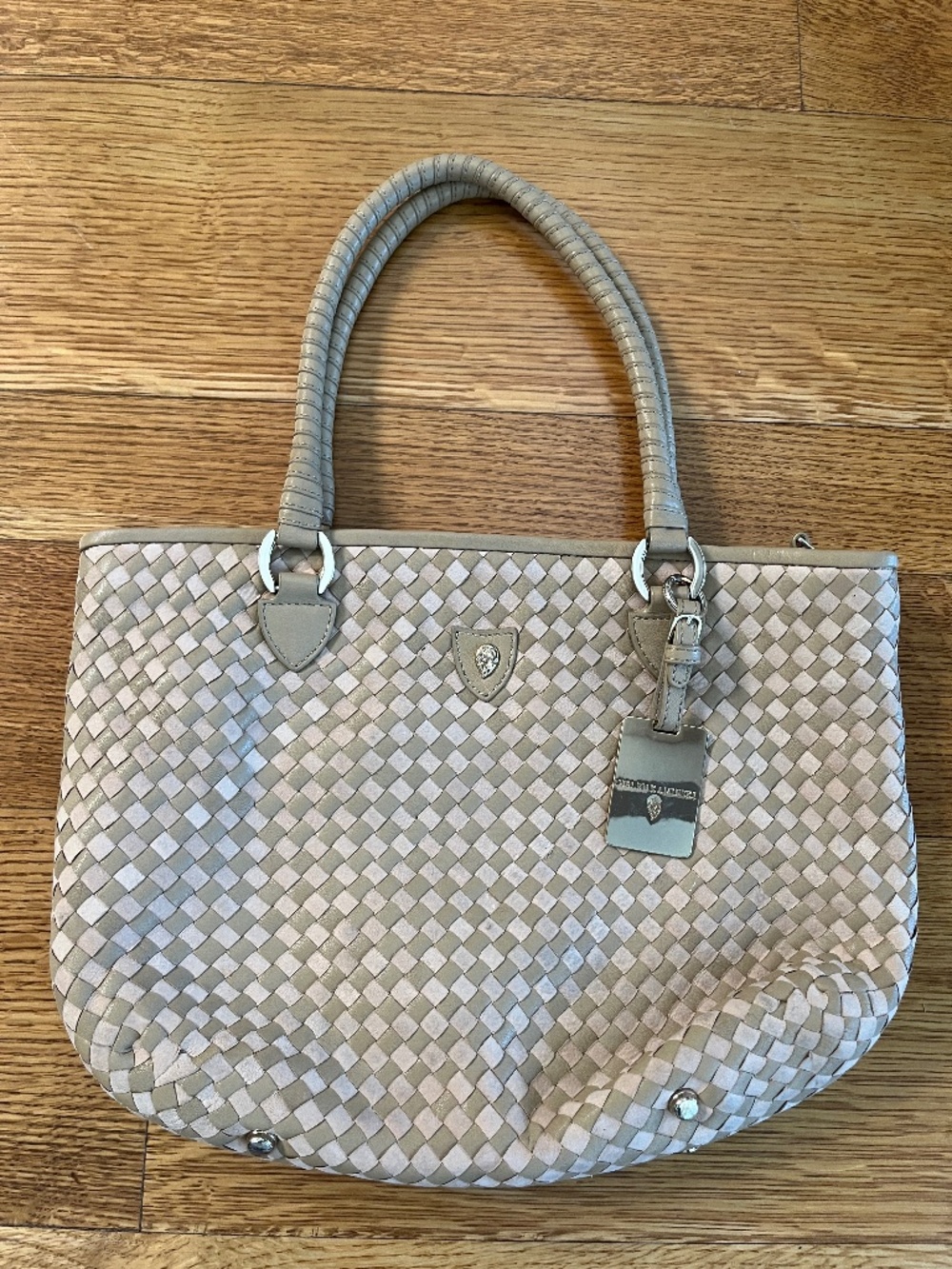 Gorgeous woven leather Helen Kami sky bag. Tan and cream, like new condition